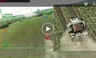 A drone from the 14th SBS regiment hits an enemy Tor air defense missile system
