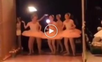 Ballerinas have fun backstage