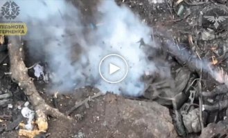 A Ukrainian kamikaze drone flies into a trench near the Russian military near Avdeevka