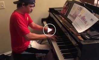 The pizza delivery guy asked permission to play the piano.