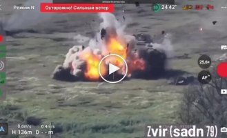 An enemy tank shatters after hitting a mine