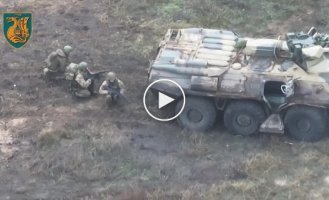 Ukrainian military, using FPV drones, repels a Russian attack near the village of Krynki in the Kherson region
