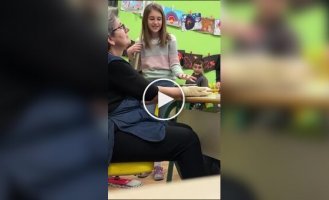 Children delighted a school cleaner who was retiring
