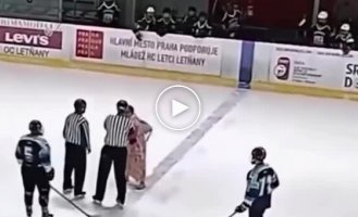 In Prague, an angry mother of one of the players ran out onto the ice at a hockey tournament