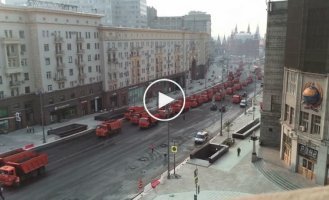 Таймлапс видео ремонта Тверской улицы а Москве  