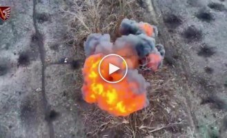 When a grenade from a drone hits a Russian trench, it causes the fuel tank to explode. Donetsk region