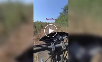 Head-on collision of two Russian motorized assault aircraft on a narrow dirt road