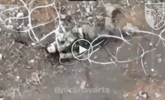 A Russian soldier cuts his throat with barbed wire, committing suicide