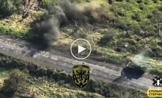 A Ukrainian FPV drone destroys a Russian BMP-2 on the southern outskirts of Urozhayne in the Donetsk region