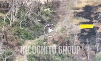 A burning occupier writhes in the bushes after an attack by a Ukrainian kamikaze drone