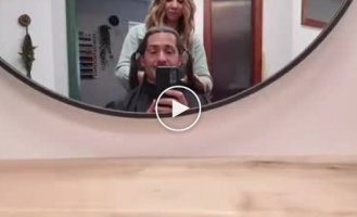 Woman's reaction to her husband's new hairstyle