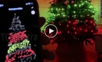 Christmas tree with built-in garland that can be customized on your smartphone