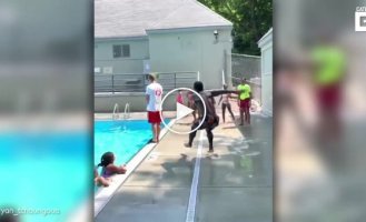 The guy effectively jumped over his 183-centimeter friend and dived into the pool