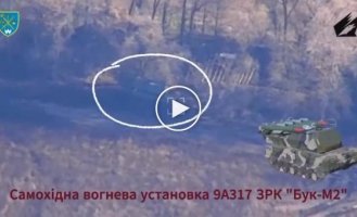Russian Buk-M2 air defense system moments before being hit by a Ukrainian missile