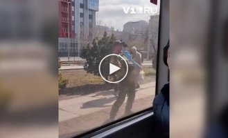 An occupant shows his genitals to trolleybus passengers in Volgograd, Russia