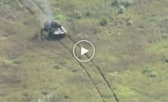 Avdeevskoe direction, arrival of ATGM on the Russian BMP-1 with armored infantry