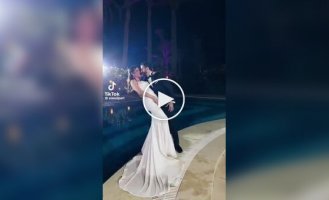 Groom deliberately dropped his bride into the pool