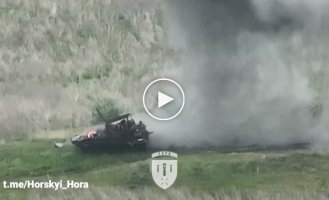 UAV operators hunt through the bushes for invaders who survived after a BMP-2 hit a mine near Ivanovka