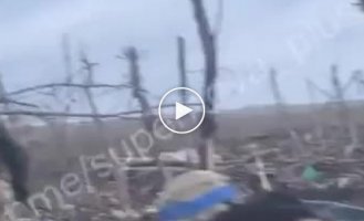 Ukrainian soldiers evacuate a wounded comrade from Andreevka near Bakhmut