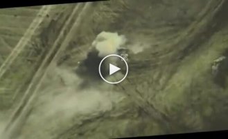 Detonation of a Russian MLRS BM-21 Grad after being hit by several FPV drones in Donetsk region