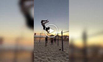 Flying calisthenics athlete