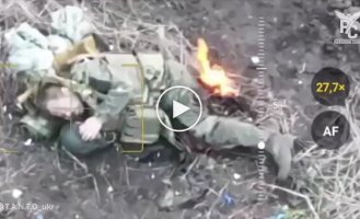 Дрон-камікадзе сідає на плече пораненому окупанту і відриває йому голову.