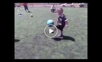 The little boy showed masterful ball control