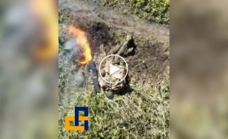 Russian anti-drone gun burns after Ukrainian drone attack