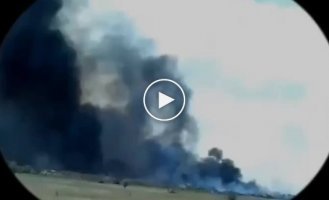 Burning Russian warehouses between the villages of Tokarevo and Shubino in northern Crimea