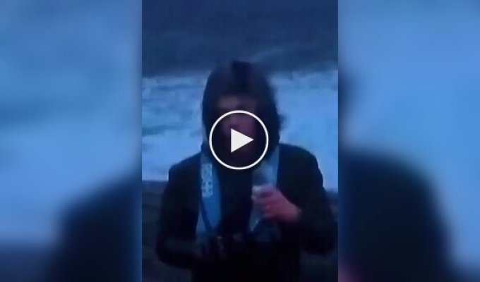 Norwegian meteorologist hit in the face with a fish while reporting on a severe storm