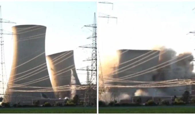 Cooling towers of a nuclear power plant were demolished in Germany (2 photos + 1 video)