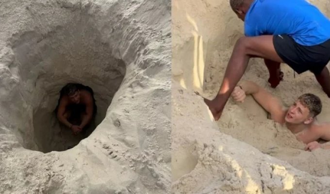 Турист вырыл яму на пляже Копакабана и оказался в песчаной ловушке (7 фото + 1 видео)