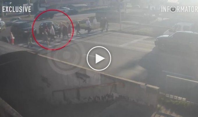 The driver almost hit people at the crossing into the Dnieper, and then ran out and used a can of spray