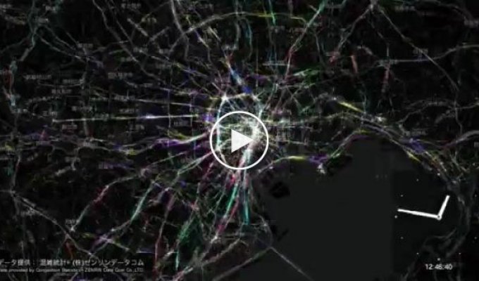 Визуализация движения людей в Токио с помощью телефонов