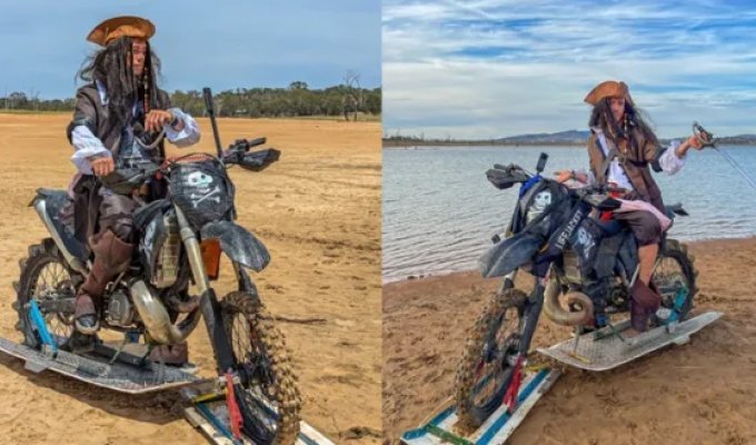 Biker created a motorcycle that rides on water from a bed and duct tape (3 photos + 1 video)