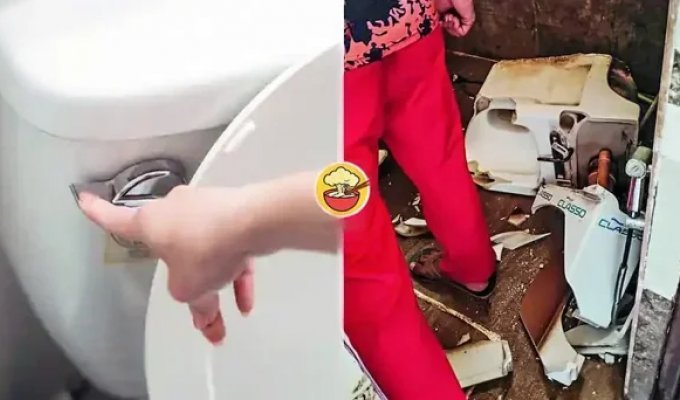 Унитаз взорвался в тот момент, когда мужчина спустил воду из бачка (4 фото)