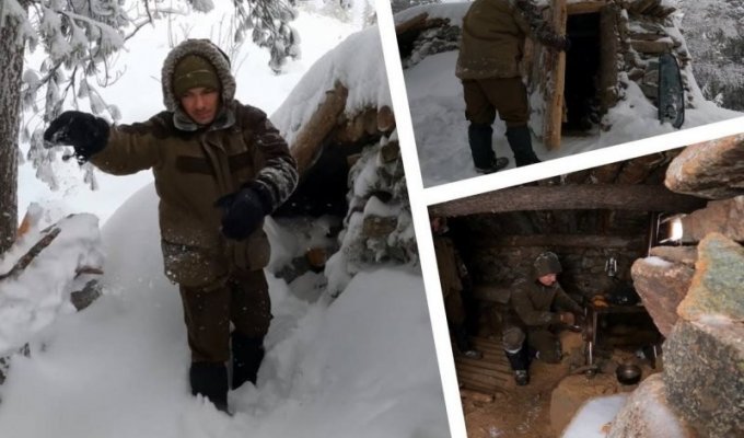 Два сибиряка нашли в Тайге секретную землянку и заночевали там в -17 (6 фото)