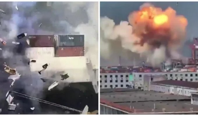 A powerful explosion on a Chinese ship was caught on video (1 photo + 2 videos)