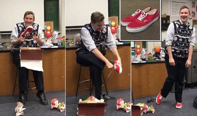 Учитель радуется, как дитя, получив в подарок от учеников модные кеды (10 фото)