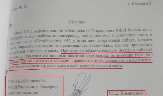 Участковый в Кемерово составил рапорт, который удивил всех (2 фото)