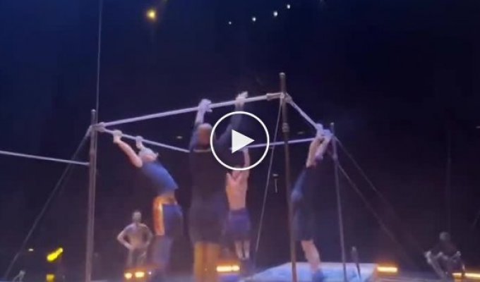 Synchronized performance of performers from the Cirque du Soleil circus