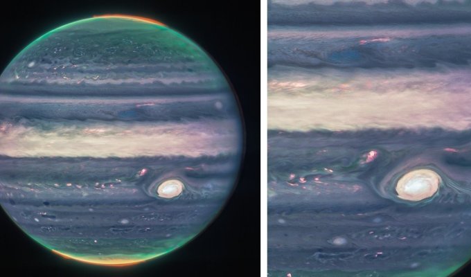 Космический телескоп «Джеймс Уэбб» запечатлел удивительные полярные сияния на Юпитере (4 фото)