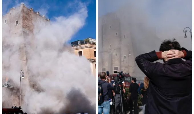 В центре Рима обрушилась часть исторической башни (8 фото + 1 видео)