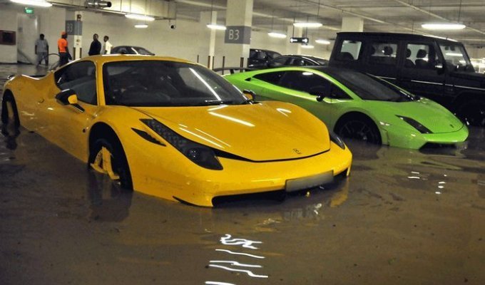 В гараже Сингапура утонули десятки суперкаров (8 фото)
