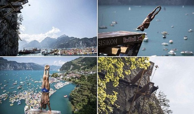 В Швейцарии отчаянные безумцы соревнуются в прыжках со скалы (21 фото + 1 видео)