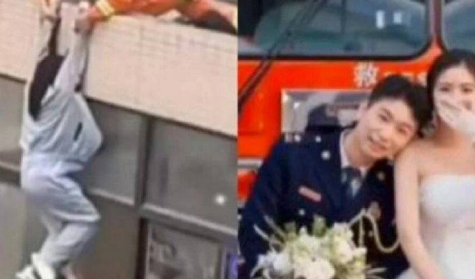 A woman married a fireman who saved her from suicide (5 photos)