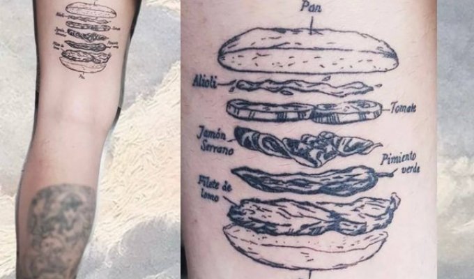 The Spaniard stuffed a tattoo of his favorite sandwich on the back of the thigh (photo + video)