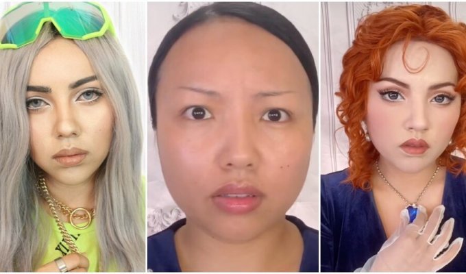 The girl shows the power of makeup, transforming into different stars and characters (14 photos)