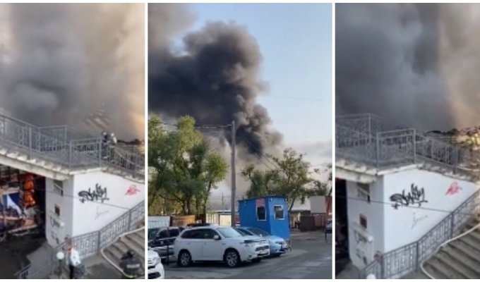 Дым от крупного пожара во Владивостоке охватил весь район (3 фото + 2 видео)