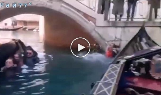 Tourists knocking over a gondola while taking selfies in Venice